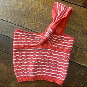 Peach and White Knit Crop Top one shoulder women’s xs